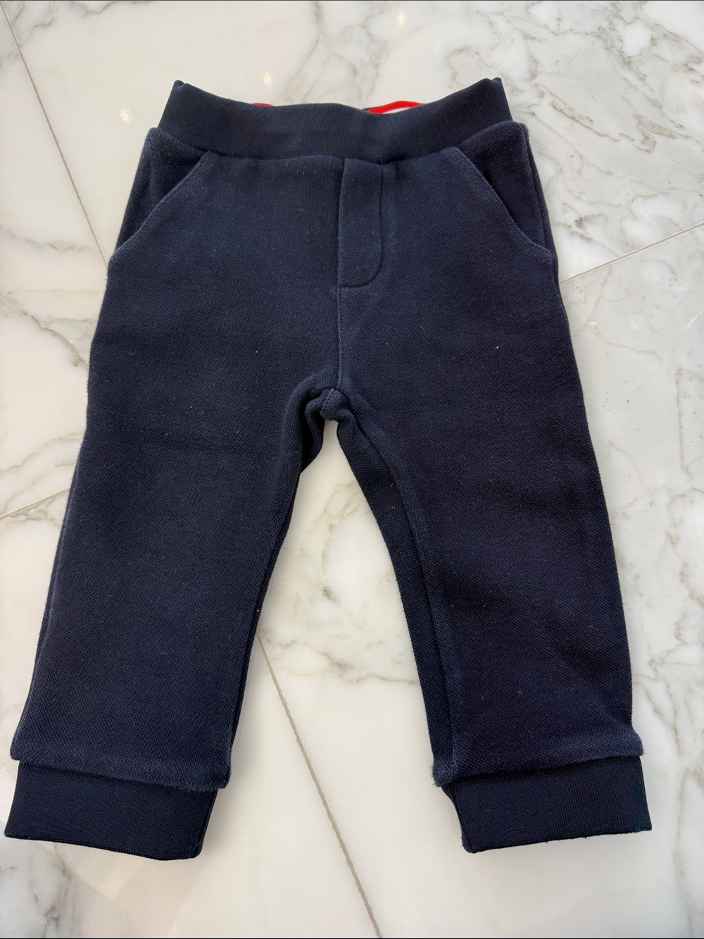 Jacadi Navy Jogger Pants with Red Waistband Detail